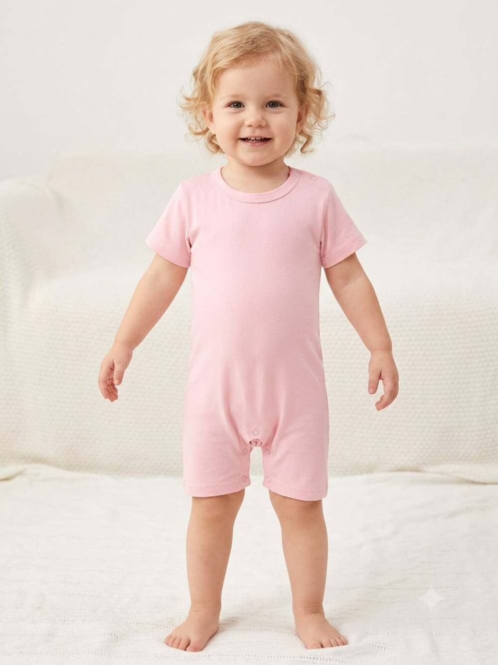 Baby Girls Solid Pink Short Sleeve Snap-Closure Romper-24 Mos.